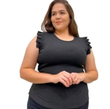 Blusinha Canelada Com Manga Babado